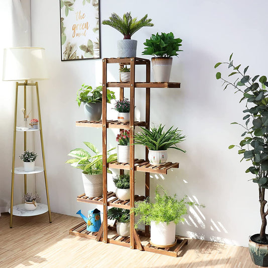 Outdoor flower stand, solid wood flower shelf with 6 levels. Plant ladder multi-storey, 90 x 131 x 25cm.