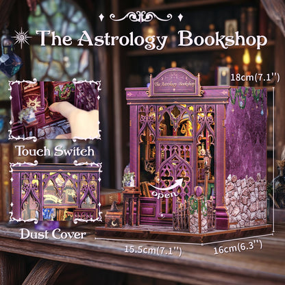 CUTEBEE Book Nook Kit - DIY dollhouse houses, build miniature house for adults, 3D wood puzzle & bookend | creative set for bookshelf decor | gift (The Astrology Bookshop)