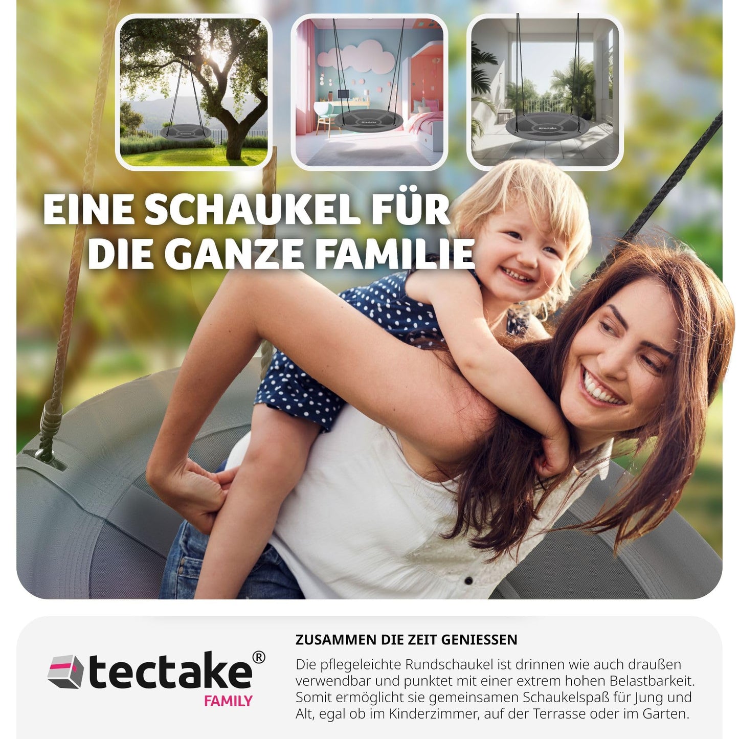 tectake® Nest Swing, capacity up to 120 kg, swing for children and adults, outdoor garden swing or indoor hanging chair, toy for garden or children's room (SIZE Ø 100 cm)