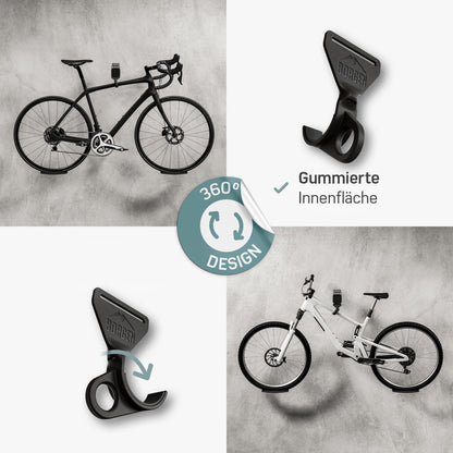 Borrow Bicycle Wall Mount - adjustable bike rack for the wall - suitable for E-bikes, road bikes, MTBs - rubber-coated hook to prevent scratches