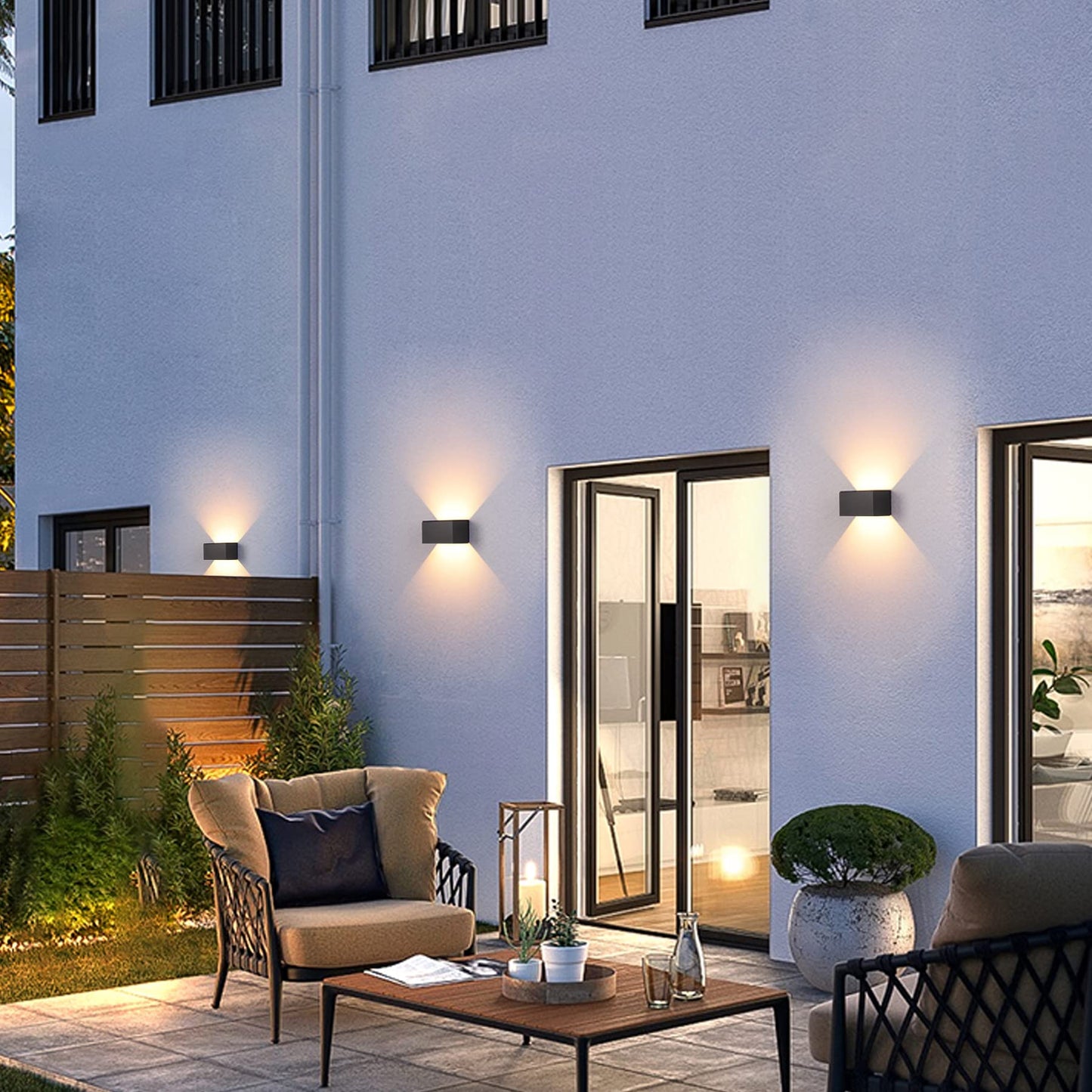 LED wall light for indoor/outdoor use with motion sensor, 24W wall lamp, IP65 waterproof outdoor wall light 3000K warm white wall lighting, outdoor light with adjustable up-down beam angle, black 2 pieces.