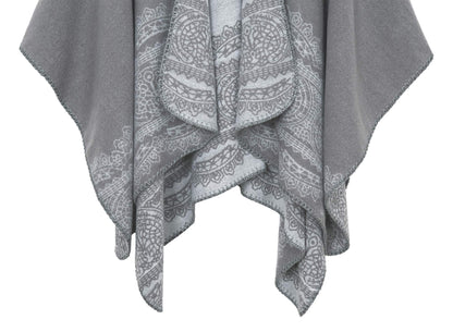 EXCHIC Women's Warm Open Front Knit Scarves and Wraps Floral Elegant Cardigans Poncho Cape Coat Jacket (Gray-91)