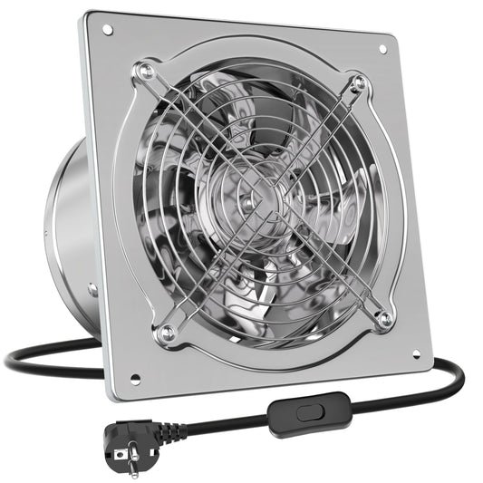 HG Power 200mm Exhaust Fan 980m³/h Bathroom Ventilator Quiet with Backdraft Damper Powerful Wall Fan with EU Plug for Kitchen Bathroom Garage Basement, Silver