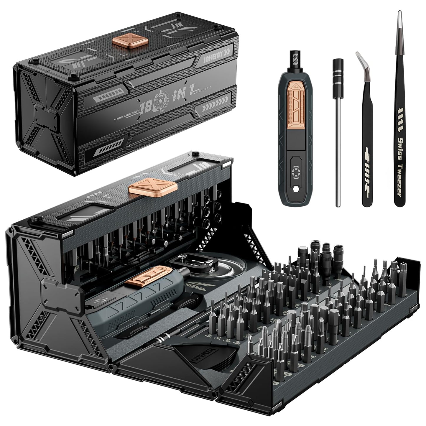 JAKEMY 180 in 1 Precision Screwdriver Set, Multi-Bits, manual screwdriver, magnetic, with damaged screw extractor set, laptop repair tool set for PC, phone, computer.
