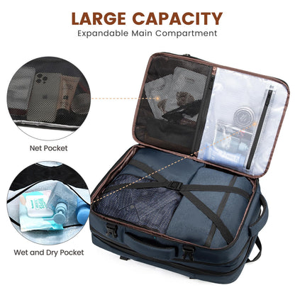 LOVEVOOK 30-40L backpack carry-on travel backpack for men and women, expandable business backpack, laptop backpack for 17.3 inches, anti-theft, blue.