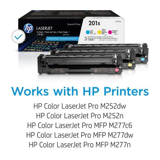 HP 201X Original LaserJet high yield toner cartridges in Cyan/Magenta/Yellow (3-pack)
