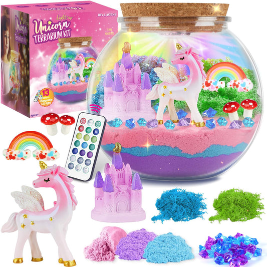 Unicorn gifts for girls - Unicorn terrarium set for kids - Birthday gift for girls aged 4, 5, 6, 7, 8-12 years - DIY unicorn toy for girls - Easter craft kit for kids.