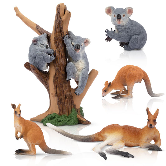 TOYMANY 7pcs Australian Wild Animals Figure Set, Safari Playset Jungle Animal Figures Kangaroo Koala Plastic Zoo Jungle Forest Toy for Play or Decoration.