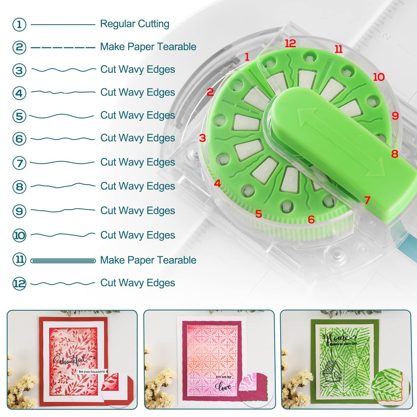 12-in-1 paper cutter, paper dial cutter, handmade decorative border, cardboard cutter, decorative edges, cutting tool for scrapbooks, cards, photo albums, office, school, home.