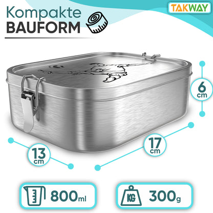 TAKWAY stainless steel lunchbox for kids with compartments 800ml | Leakproof | Bento box with adjustable dividers | Snack box lunchbox for kindergarten school (soccer, divider)