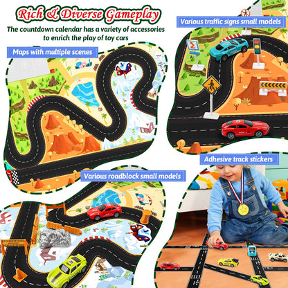 Advent calendar 2024, Kids Pull Back Cars Toy, Sports Car Rally Car Race Toy, 24 day Christmas calendar gift for 3-12 year old boys girls