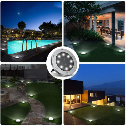 Infray solar lights for garden, solar ground lights with 8 LEDs, outdoor solar lamps IP65 waterproof, solar pathway lights cold white 8 pack.