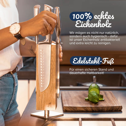 AEDEL Design Premium Magnetic Knife Block Rotating 360 Degrees - Magnetic Knife Holder made of exquisite oak wood - Universal Magnetic Knife Holder Unfilled Wood