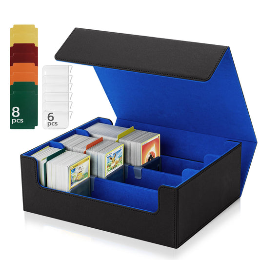 Tolesum Card Deck Box for MTG, Holds 1800+ cards with dividers, PU Leather Strong Magnetic Trading Card Storage Box Compatible with Magic Commander TCG Cards - Black and blue.