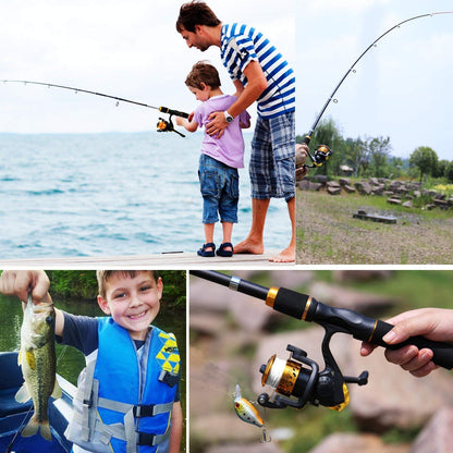 Sougayilang Kids Fishing Rod and Reel Combo, Telescopic Rod for Travel, Freshwater Fishing, Great for catching Bass or Trout, blue.