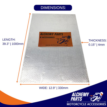 2 x self-adhesive heat shielding exhaust or engine aluminum reflective sheet 100cm x 33cm. Ideal for motorcycle fairings and cars.