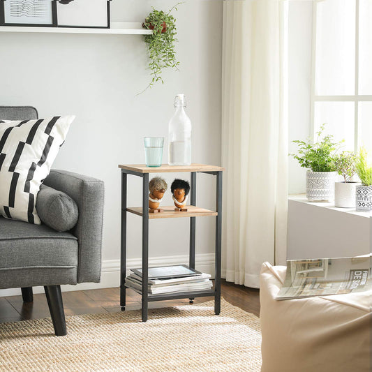 VASAGLE Side Table, Nightstand, Small Coffee Table, Bedroom, Living Room, Easy Assembly, Stable, Steel Frame, Industrial Style, Honey Brown-Black LET201B05, 34 x 29 x 58 cm
