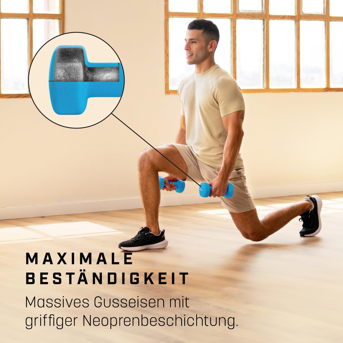KG PHYSIO neoprene dumbbell set - Includes fitness poster with 32 exercises, sweat-resistant 2-piece set of cast iron dumbbells, non-slip & grippy fitness weights for women and men.