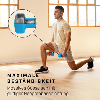 KG PHYSIO neoprene dumbbell set - Includes fitness poster with 32 exercises, sweat-resistant 2-piece set of cast iron dumbbells, non-slip & grippy fitness weights for women and men.