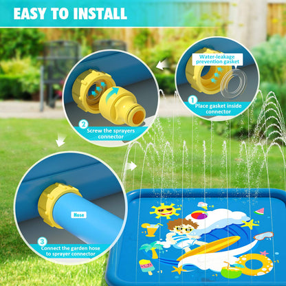 Peradix Splash Pad, 170CM Sprinkler Water Playmat Anti-Slip Splash Play Mat for Summer Outdoor Garden Kids Toy Sprinkler Pool for Baby Party.