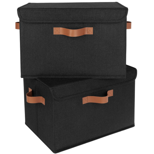 GRANNY SAYS Storage Bins with Lid, Set of 2 Fabric Storage Boxes, Foldable Organizer Box with Lid, Storage Baskets for Clothes, Black Foldable Boxes with Lid for Closet