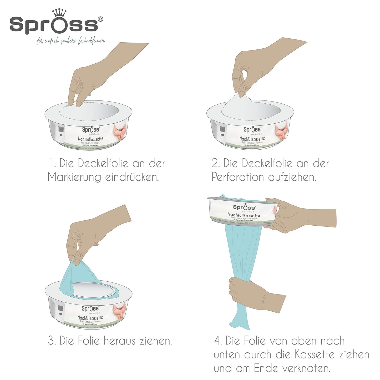 Spross Refill Cassettes for Spross Diaper Pail - 12 Pack - Helps prevent unpleasant odors