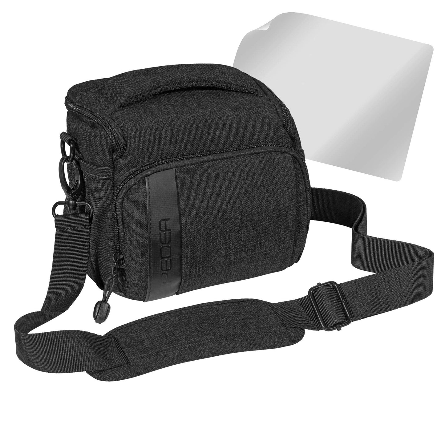 PEDEA DSLR camera bag "Fashion" with screen protector for Canon EOS 5D 5D Mark II 400D 2000D / Nikon D60 D80 D90 D3100 D3200 D3300 D3400 D5300 D7100 / Pentax K 30 K 50 K 500, size L in black.