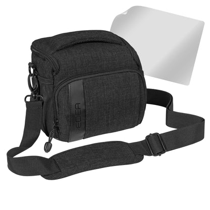PEDEA DSLR camera bag "Fashion" with screen protector for Canon EOS 5D 5D Mark II 400D 2000D / Nikon D60 D80 D90 D3100 D3200 D3300 D3400 D5300 D7100 / Pentax K 30 K 50 K 500, size L in black.