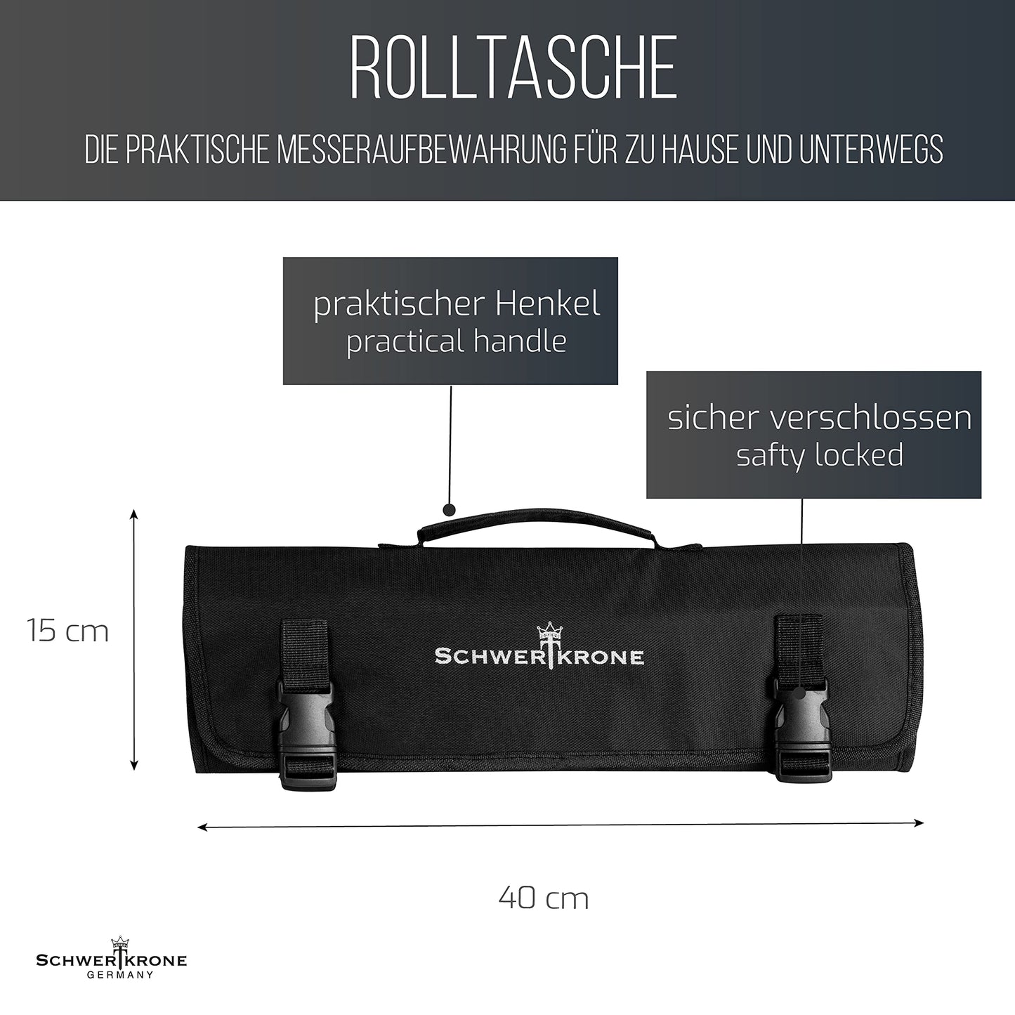 Sword Crown Knife Roll Bag for Butcher Knife Set with 6 Slots, Storage Bag for Knives, Kitchen Tools, Cooking Equipment, and Accessories, Black