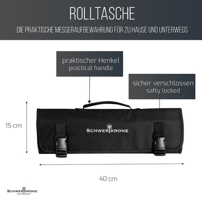 Sword Crown Knife Roll Bag for Butcher Knife Set with 6 Slots, Storage Bag for Knives, Kitchen Tools, Cooking Equipment, and Accessories, Black