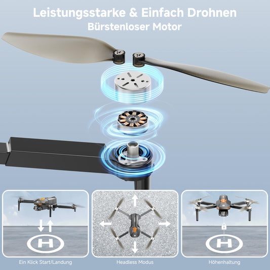 PLEGBLE drone with camera for kids adults, brushless motor mini drone FPV RC quadcopter with WiFi 1080P, altitude hold, 3D flip, headless mode, toy and gifts for boys beginners