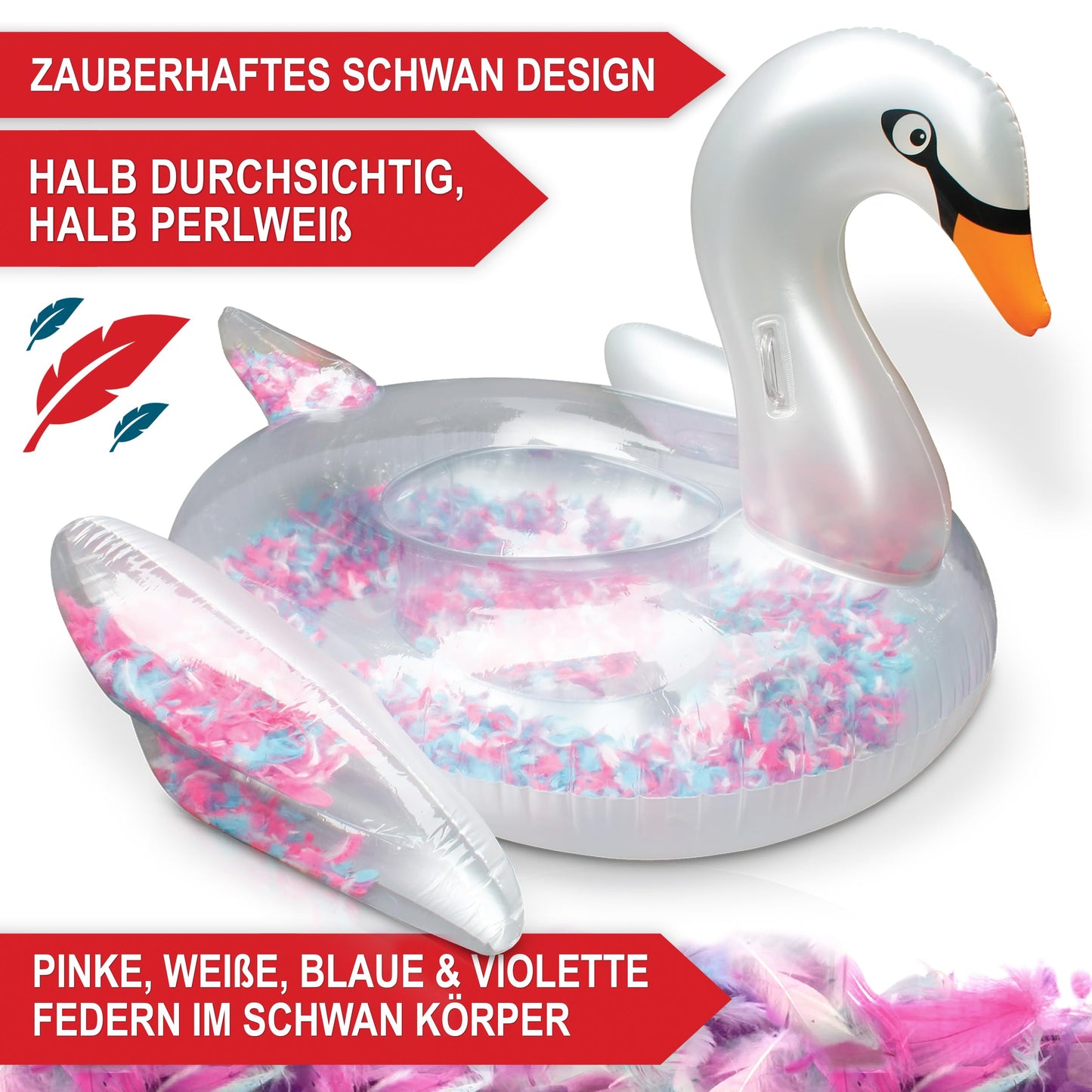ONBEST inflatable XXXL swimming animal with feathers - 183x162x117 cm - water animal for inflating for adults & kids 14+ - highlight at pool & beach for water fun - bathing air mattress
