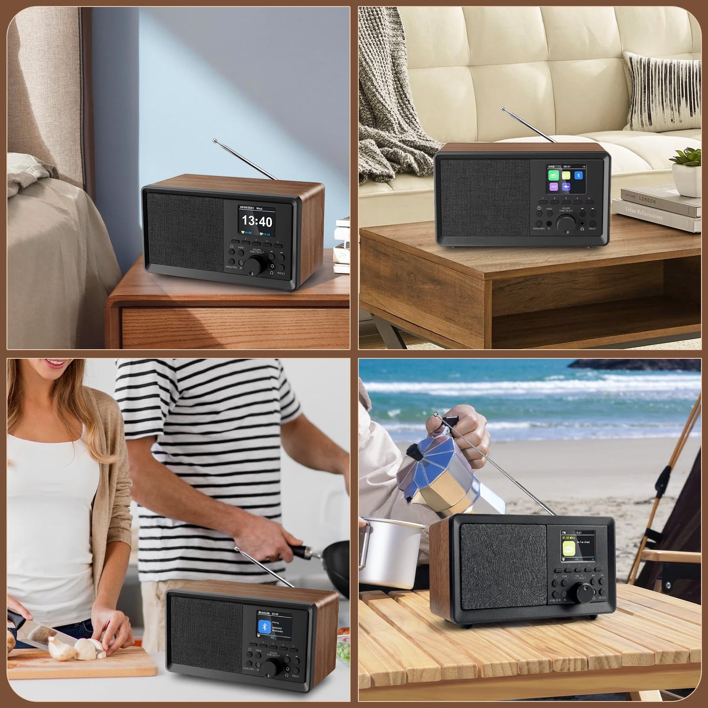 BIAOQINBO DAB Plus Radio/DAB+ with Bluetooth 5.0 FM Digital Radio Nostalgia Radios Portable Retro Radio Wood FM Radio Alarm Clock with Remote Control Kitchen Radio Dual Alarm Color Display Clock Radios