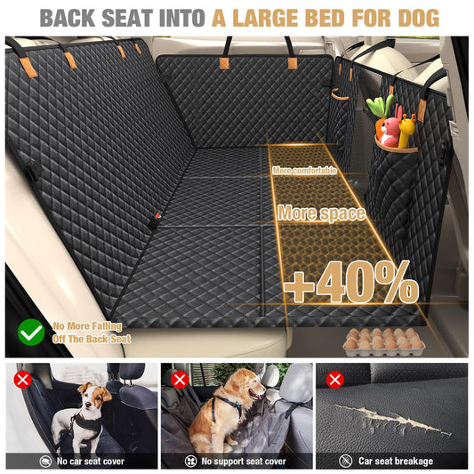 Lekeinchi Dog Car Seat Cover - Car Dog Seat Cover with Six Sturdy Hardwood Panels and Seat Belts - Waterproof & Scratch-resistant & Anti-slip Dog Mat for SUV, Truck, Black