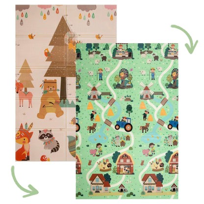 HUMBI Baby Play Mat, Crawling Mat, XPE Foam, Double-sided, Foldable, Waterproof, Extra Large, Carpet Baby Mat, Non-slip, 120x180 cm, Village and Forest