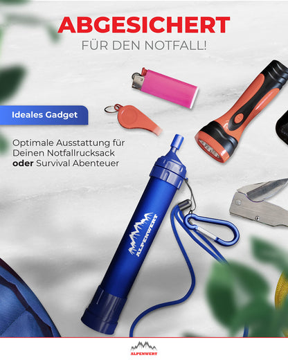ALPENWERT Water Filter Outdoor - Drinking water filter for 4000 liters of filtered water - Water purification that kills 99.99% of all germs and bacteria.