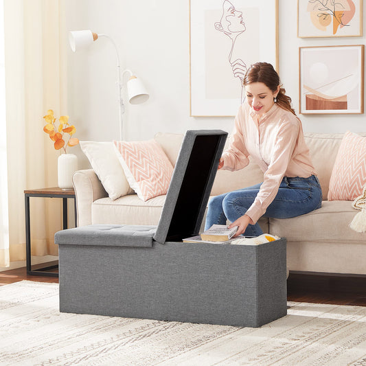 SONGMICS Storage Ottoman Bench, Folding Seat Chest, Storage Box, 14.96 x 43.3 x 14.96 inches, Lid Foldable, Supports up to 660 lbs, for Entryway, Living Room, Bedroom, Ash Gray LSF71G