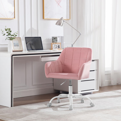 WOLTU Vanity Chair, Swivel Desk Chair, Rolling Office Chair, Ergonomic Task Chair, Height Adjustable Seat for Home Office, Bedroom, Office, Velvet, Pink