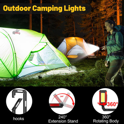 Daphomeu LED Work Light 2 Pack, Ultra Bright COB Work Light & LED Flashlight, Red Emergency Light with Rotatable Magnetic Base, Rechargeable Inspection Lamp for Auto Repairs, Workshop, and Camping.