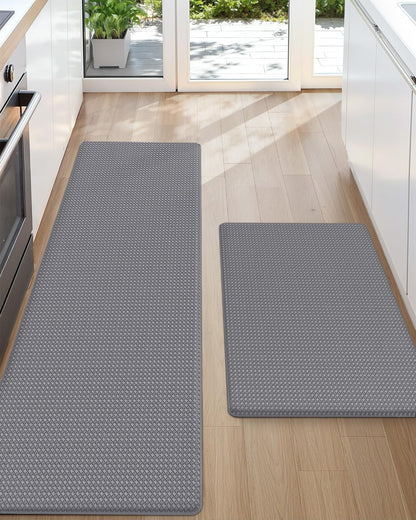 Color G 2 Pieces Kitchen Runner, Set PVC Kitchen Mat Washable Non-Slip, Rug Kitchen Waterproof and Oil Resistant, Kitchen Rug Heavy Duty for Kitchen, Hallway, Wet Bar (44x75+44x180cm, Grey)