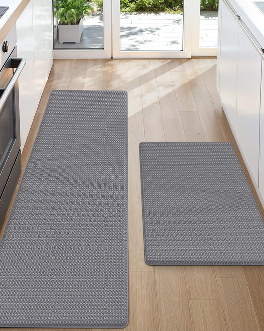 Color G 2 Pieces Kitchen Runner, Set PVC Kitchen Mat Washable Non-Slip, Rug Kitchen Waterproof and Oil Resistant, Kitchen Rug Heavy Duty for Kitchen, Hallway, Wet Bar (44x75+44x180cm, Grey)