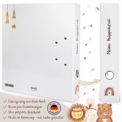 OLGS Collector's Folder My Daycare Time | Memory Folder, Kindergarten Folder Boho Bear, Bunny, Lion | Kids Gift Folder, Kindergarten Time, Collection Folder, Preschool, Ring Binder A4 - Native American