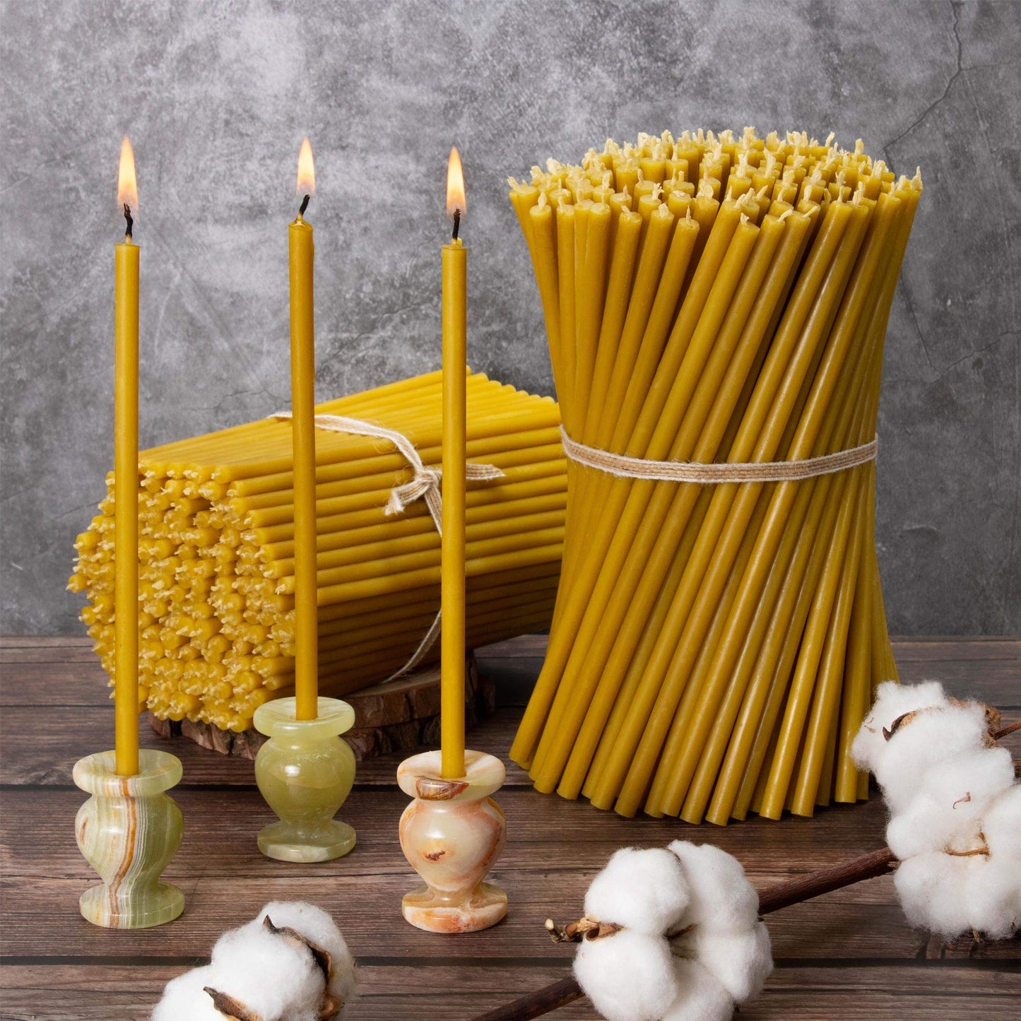 Diveevo Church Beeswax Candles №140 - Amber 350 pcs. I high-quality ritual candles L-16 cm Ø-5.0 mm I 30 min burning time in honey yellow I 1 kg thin candles drip- and smoke-free.