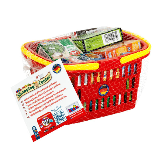 Theo Klein 7218 shopping basket filled with German products for play grocery store. Toy for children aged 2 years and up.