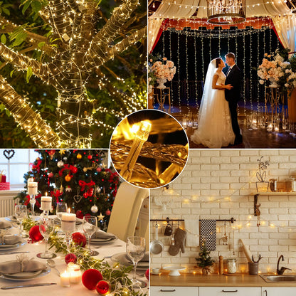 GlobaLink 100M Christmas Lights Outdoor, 1000LED String Lights Outdoor Plug-in Balcony Warm White Waterproof IP44 with 8 modes for indoor and outdoor Christmas railing balcony garden decoration.