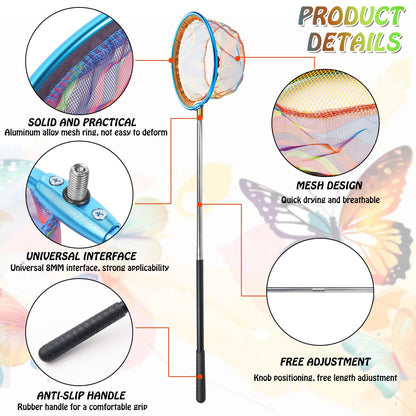 Jeinbuil Telescope Children's Butterfly Net Children's Small Fishing Net Outdoor Length from 66 cm to 145 cm Ideal for catching insects, fishing, pond, pool, garden, beach (1 piece)