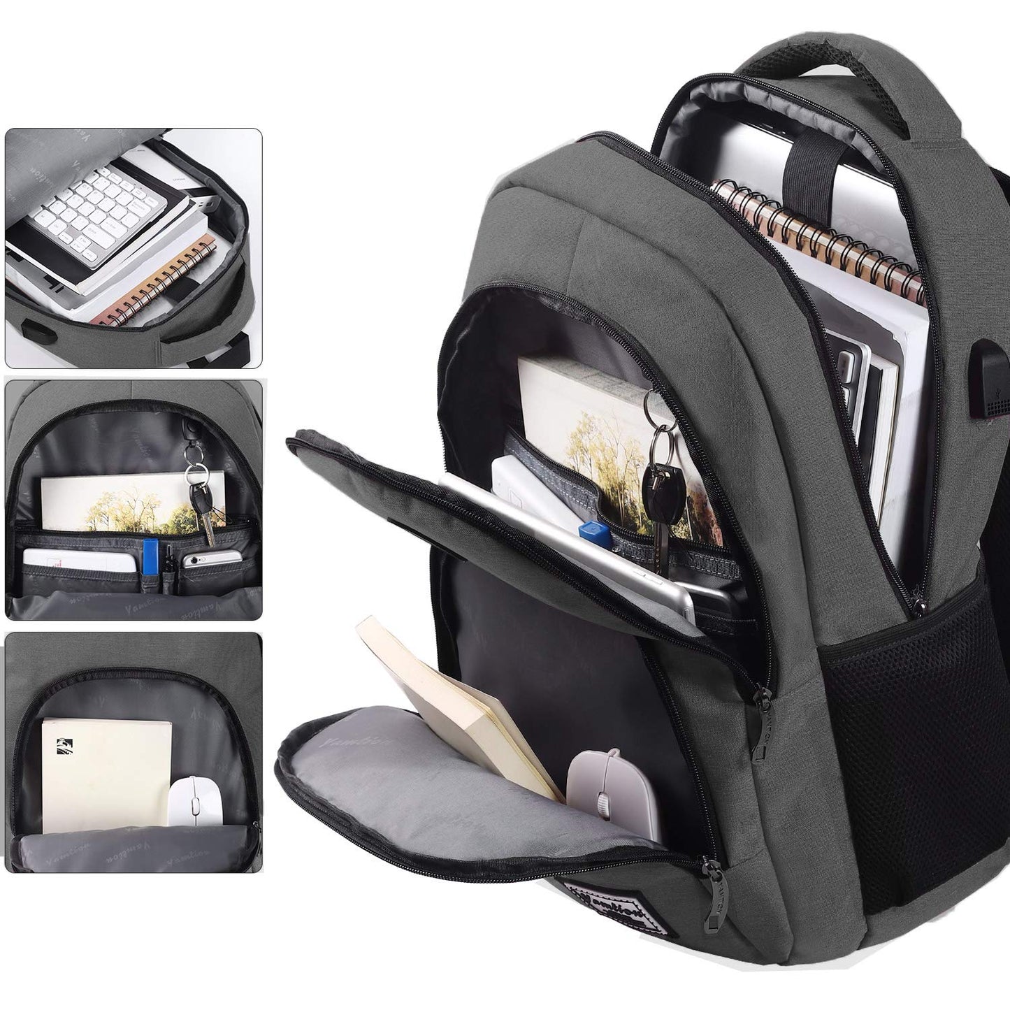 YAMTION Laptop Backpack, Men's Backpack with USB Charging Port School Backpack for Boys Teenagers with 15.6 Inch Laptop Compartment for Work School Travel, 35L