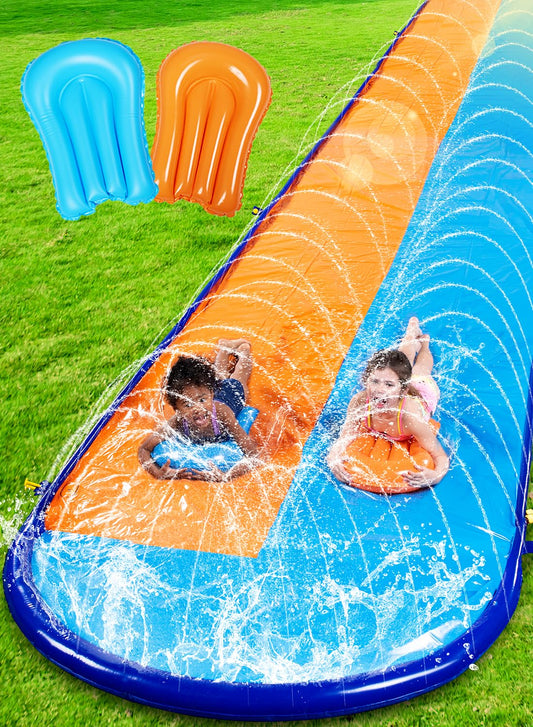 SLOOSH 22.5ft x 62in/685.8*157.5cm Double Lawn Water Slide, sturdy water slide with sprinkler and 2 inflatable boards for kids and adults, summer party, backyard, outdoor water activities.