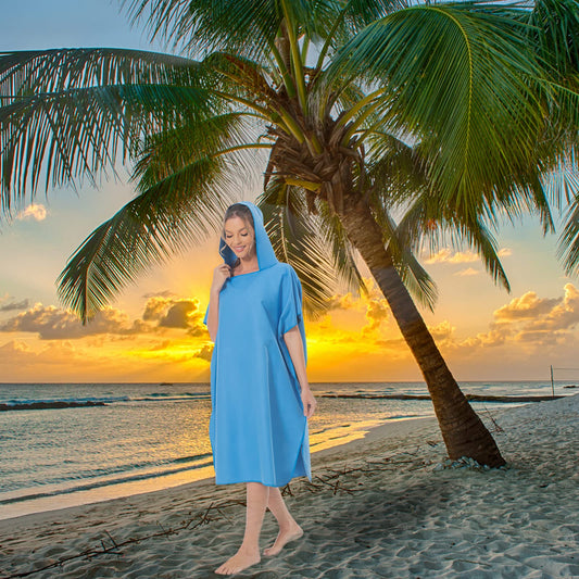 MOKANI Surf Poncho Changing Robe for Women Men Adults Teens, Ultralight and Quick-Drying, Microfiber Towel Poncho also serves as a changing robe at the beach (Blue)