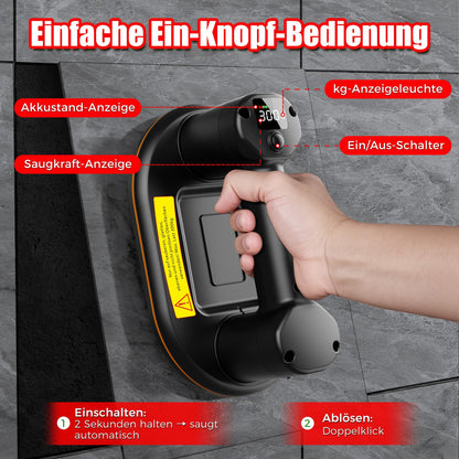 JUYLTOOL 24cm battery suction lifter with 300KG suction power, 2 motors, battery vacuum suction lifter tile lifter glass suction cup with auto re-suction function & LCD display for suction power & battery life, 4000 mAh battery